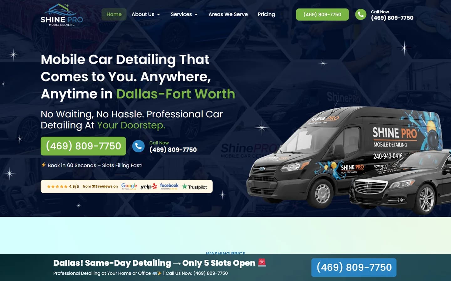 Shine Pro Mobile Detailing website screenshot